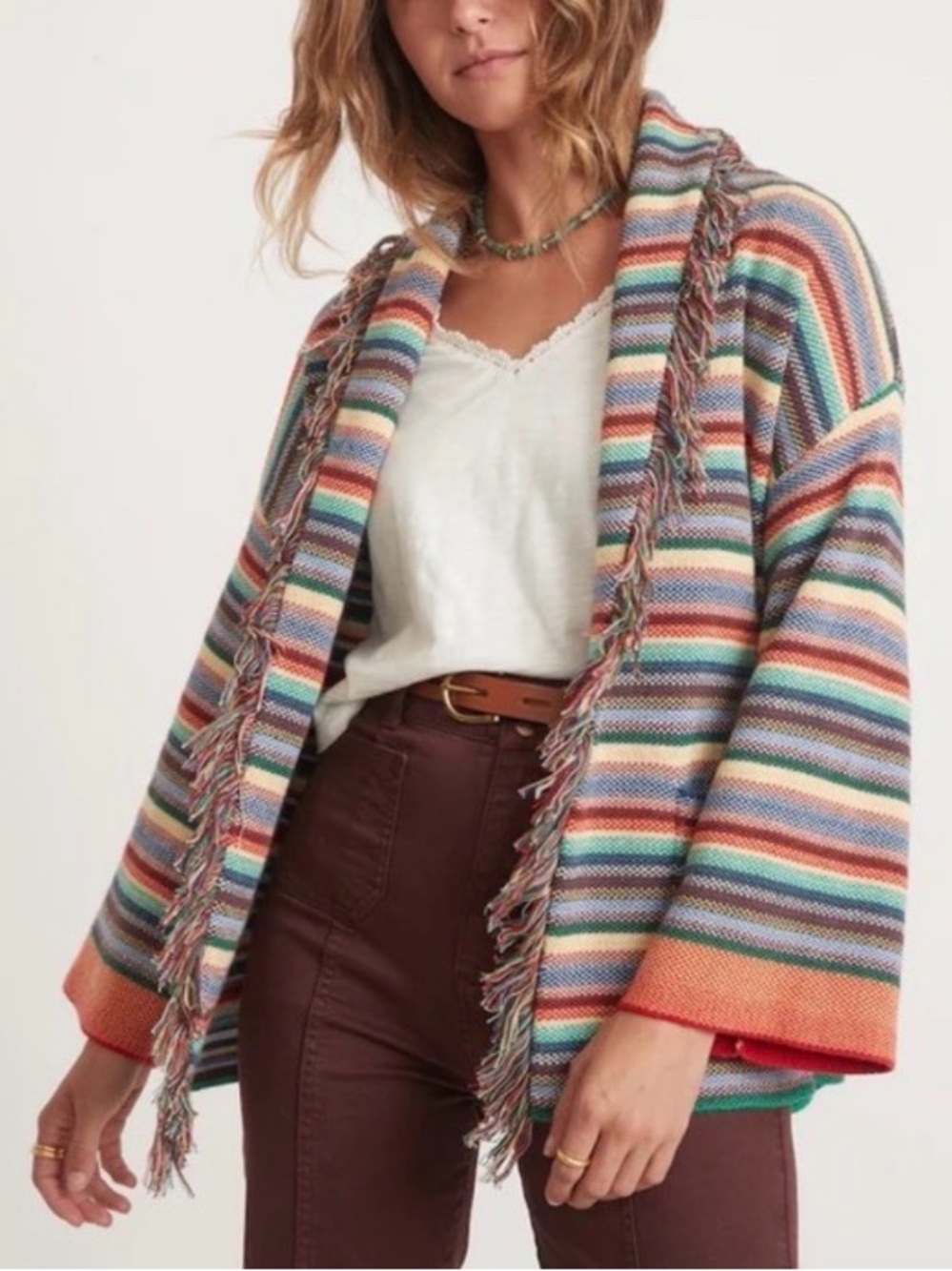 Marine Layer Alamere stripe multicolor long fringe tie waist cardigan size XS